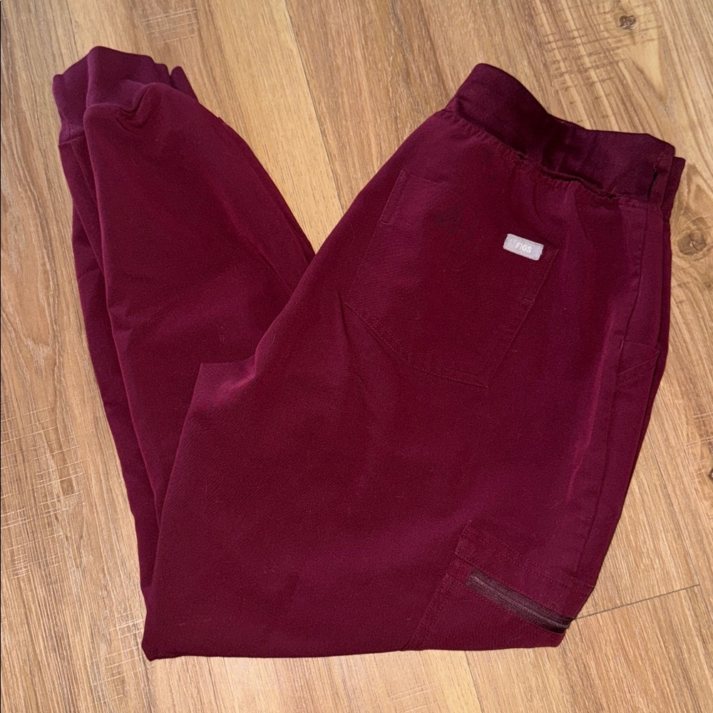 Figs Burgundy High Waisted Zamora Jogger Scrub Pants